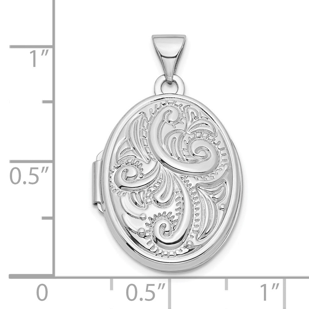 14k White Gold Swirl Design 21mm Oval Locket