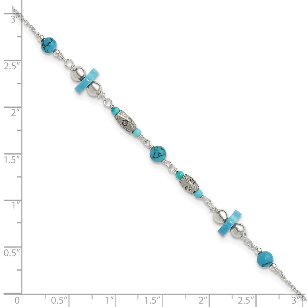 Sterling Silver Antiqued Turquoise Beaded Anklet 9 inches