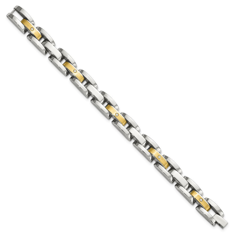 Stainless Steel w/14k Accent 8.25in Brushed & Polished w/Diamonds Bracelet 8.5 inches