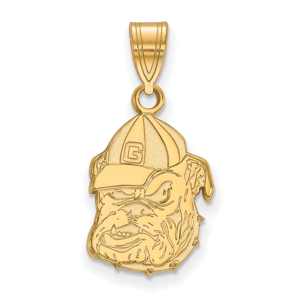Sterling Silver Gold-plated LogoArt University of Georgia Bulldog Medium Pendant Q-GP045UGA