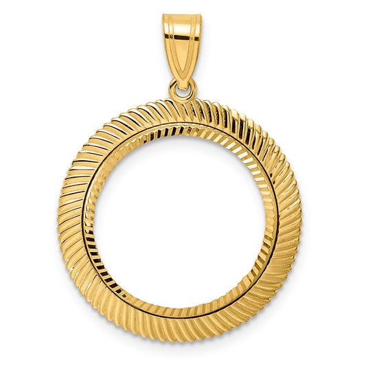 14k Diamond Cut Scalloped with 18.0mm Prong Coin Bezel Pendant