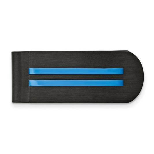 Chisel  Stainless Steel Brushed and Polished Black/Blue IP-plated Money Clip