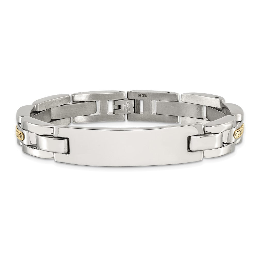 Chisel Stainless Steel Polished with 14K Gold Accent 8.5 inch ID Link Bracelet 8.5 inches