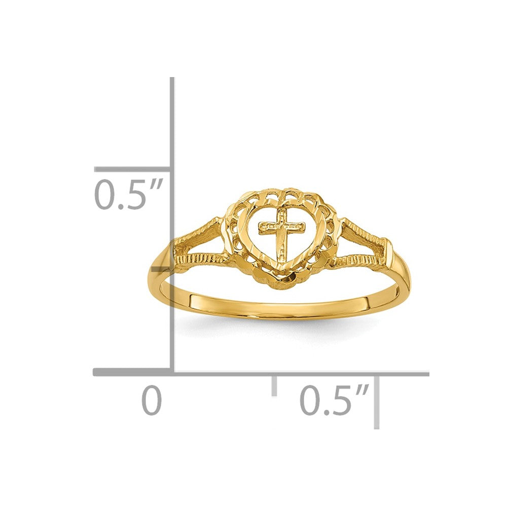 14K Diamond-Cut Childs Heart & Cross Ring Size 4