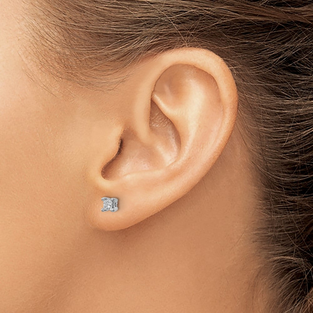 14K White Gold 1/3 Carat Lab Grown Diamond VS/SI+ G+ Princess 4-Prong Complete Stud Earrings