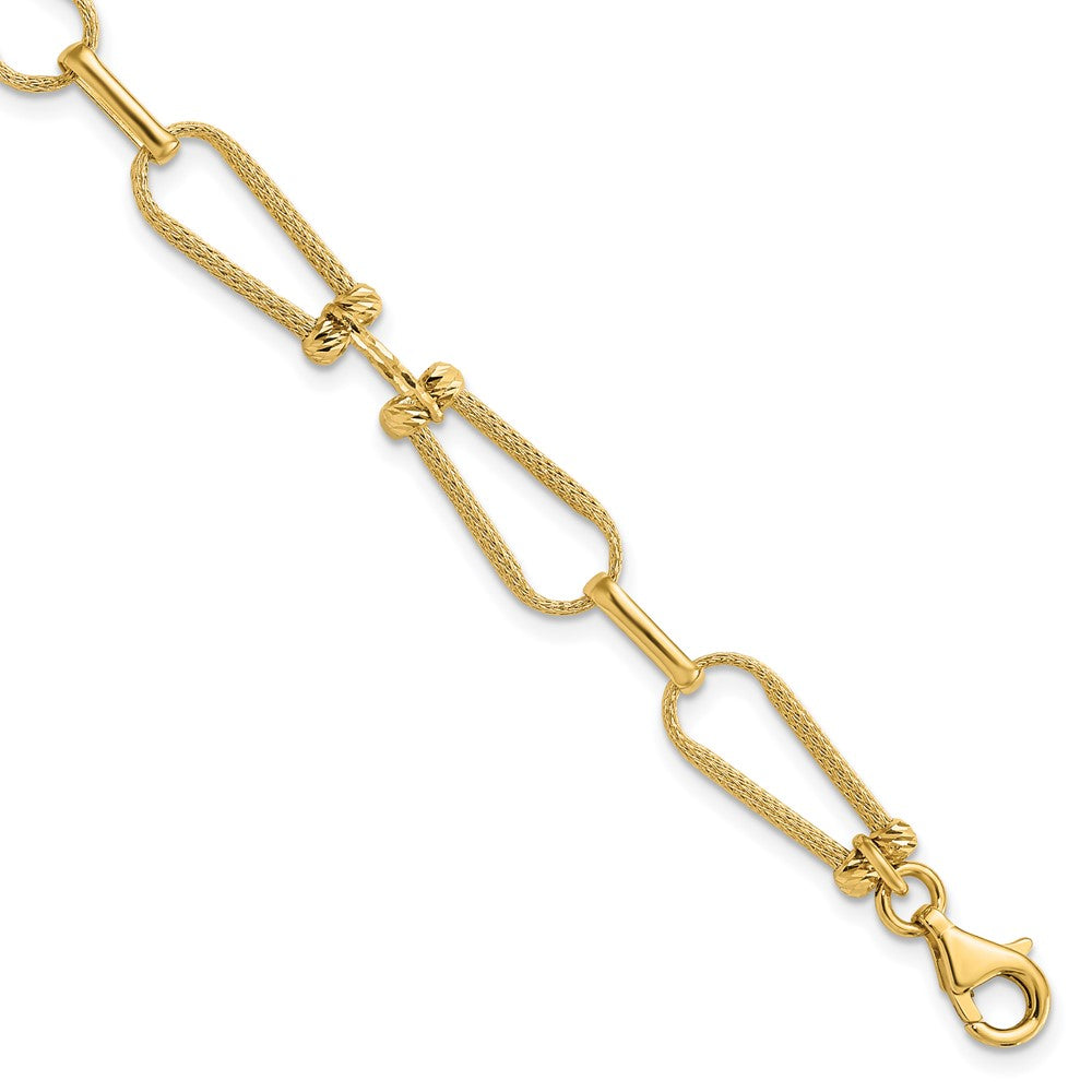 14K Dia-cut and Textured Fancy Link Bracelet 7  inches