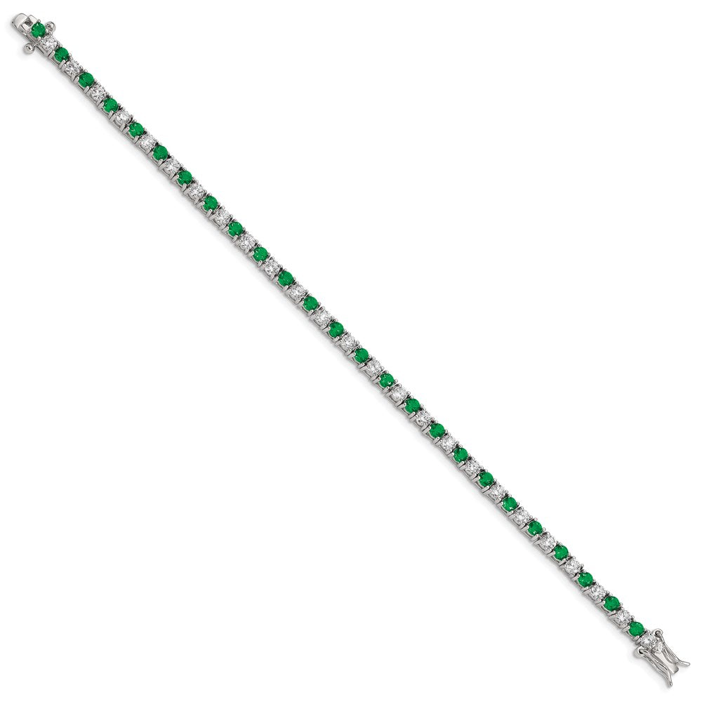 Sterling Silver Rhodium-plated Green Glass and CZ  7 inch Bracelet 7 inches