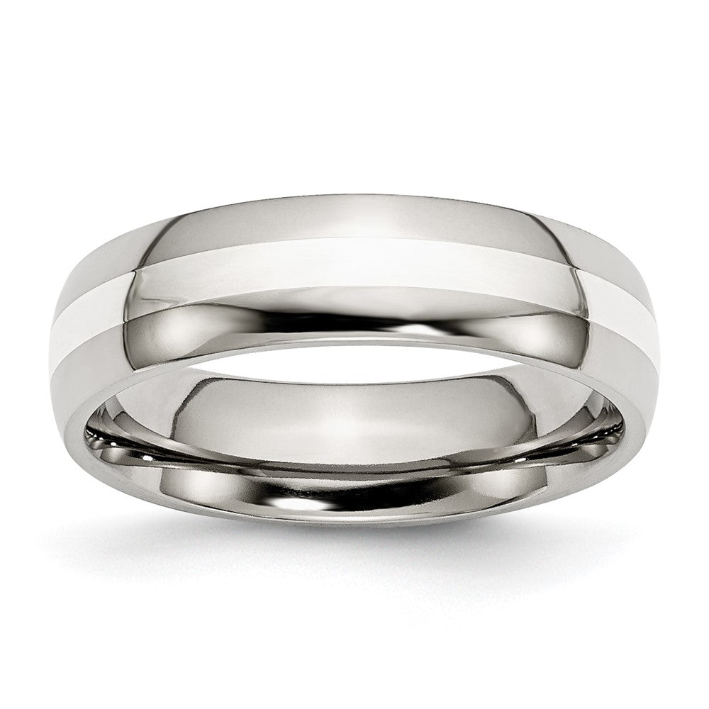 Stainless Steel w/Sterling Silver Inlay Polished 6mm Band Size - 6