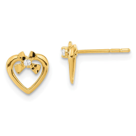 14ky Madi K Childrens Polished Diamond-cut CZ Bow Heart Post Earrings
