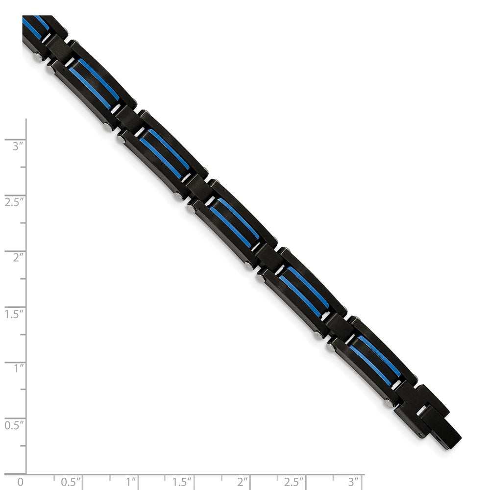 Stainless Steel Brushed and Polished Black/Blue IP-plated 8.5in Bracelet 8.5 inches