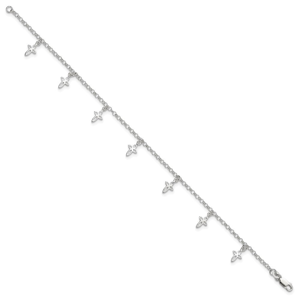 Sterling Silver 9 in Cross Anklet 9 inches