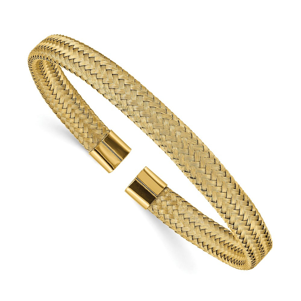 Stainless Steel Polished Yellow IP-plated 6mm Mesh Wire Cuff Bangle 7 inches
