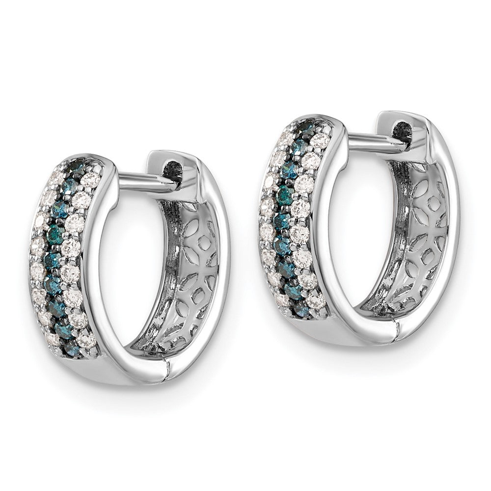 14k White Gold Blue and White Diamond Hinged Hoop Earrings