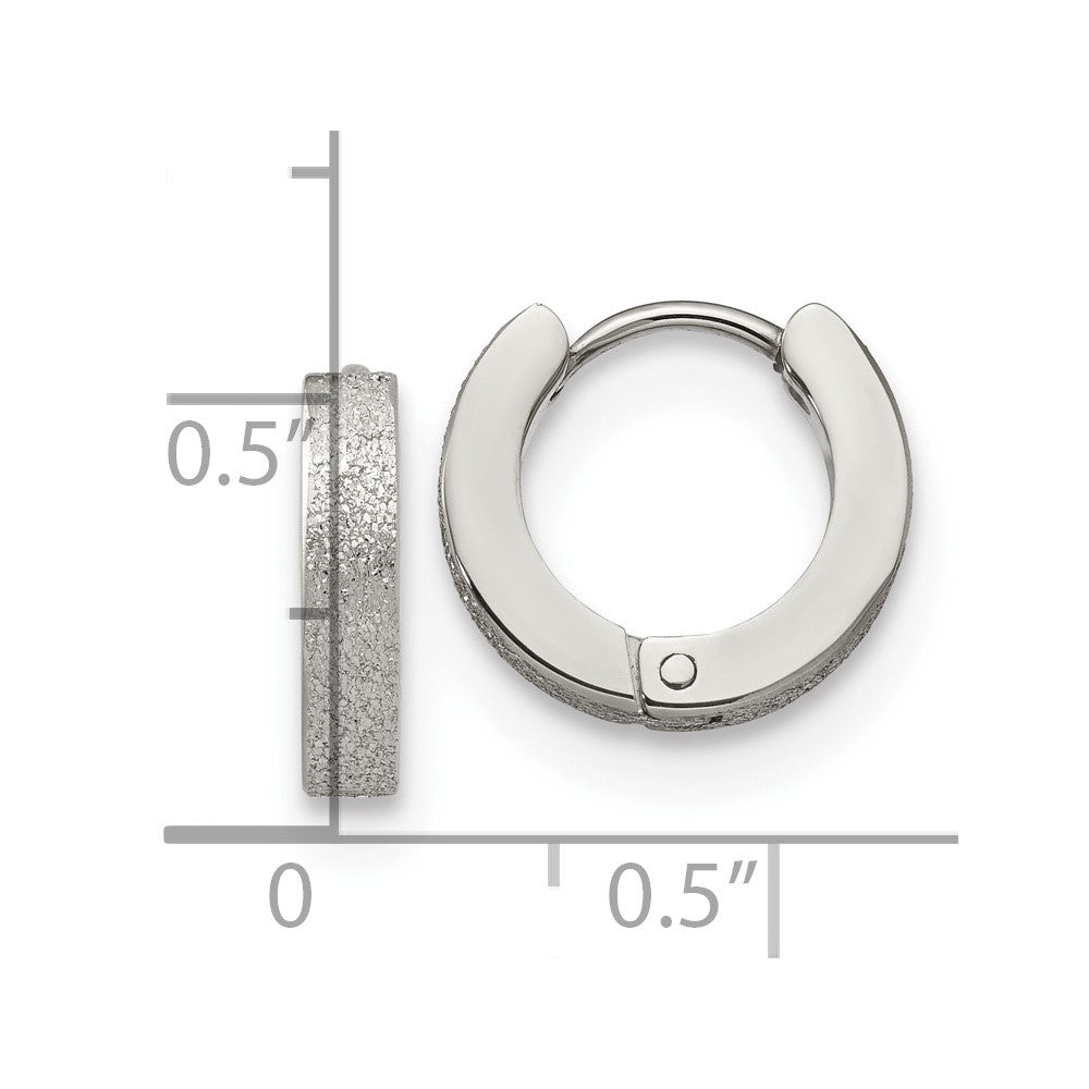 Stainless Steel Polished and Sandblasted 3mm Hinged Hoop Earrings