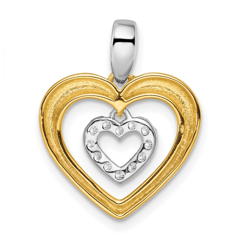 14k Two Tone 1/6 carat Lab Grown Diamond VS/SI+ G+ Dangle Double Heart Pendant