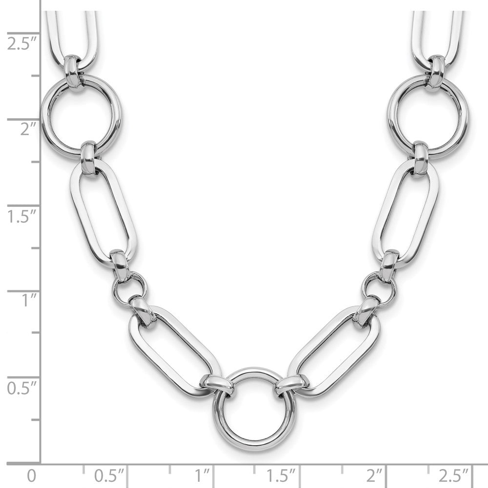 Sterling Silver RH-plated Polished Fancy Link w/ 2in ext. Necklace
