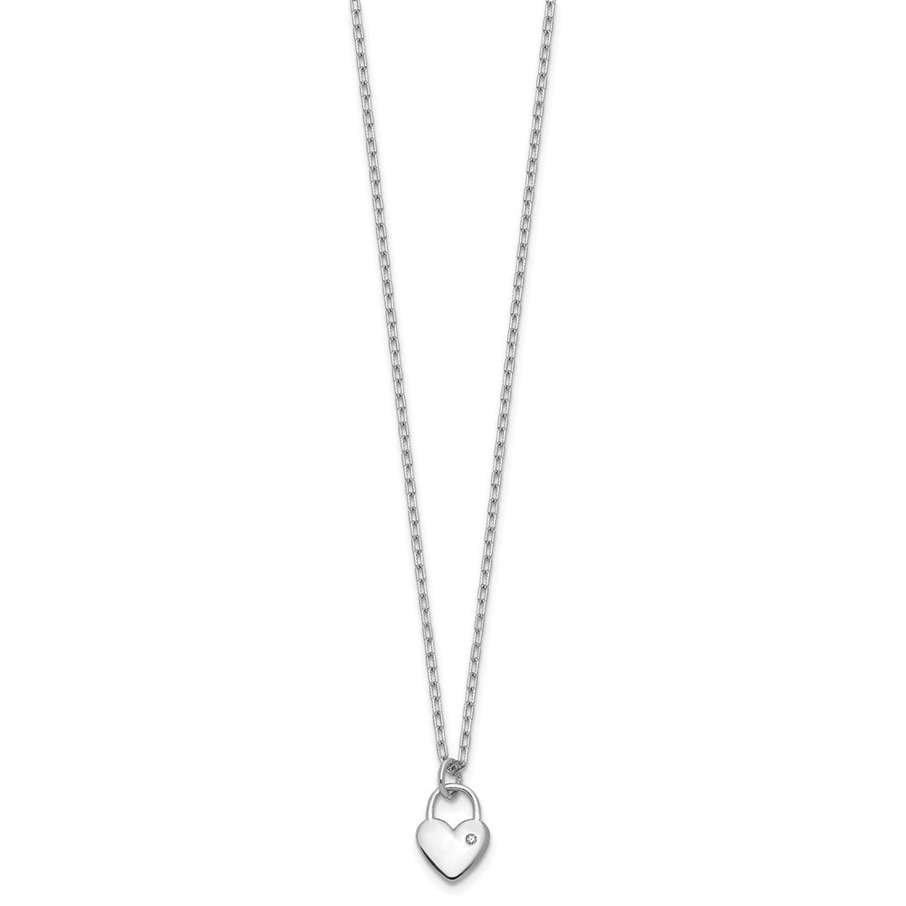 Cheryl M Sterling Silver Rhodium-plated Polished CZ Heart Lock Necklace 18 Inches