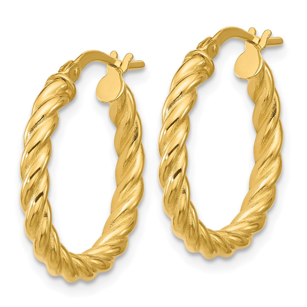 14K Polished and Twisted Round Hoop Earrings