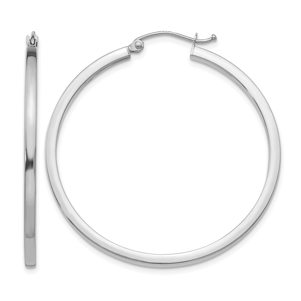 14k White Gold 2mm Square Tube Hoop Earrings