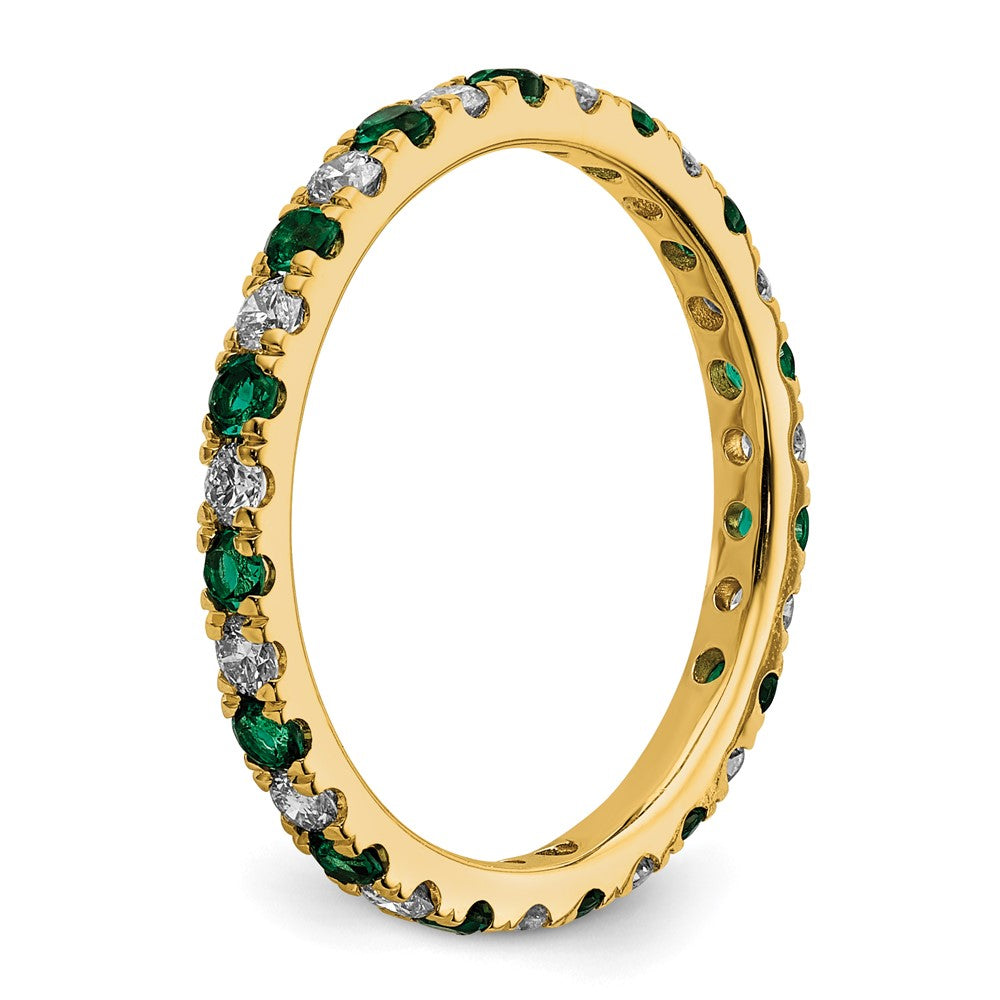 14k 1/2 carat Lab Grown Diamond VS/SI+ G+ and Lab Created Emerald Size 7 Eternity Band