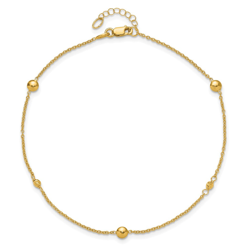 10K Polished and Dia-cut Fancy 10in Plus 1in ext. Anklet