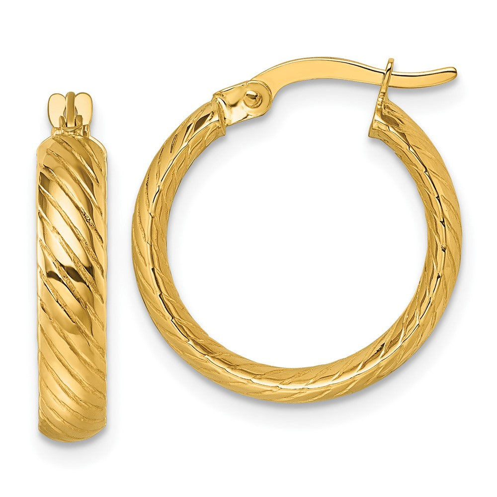 10K Polished 3.80 x 18mm Twist Textured Tube Hoop Earrings
