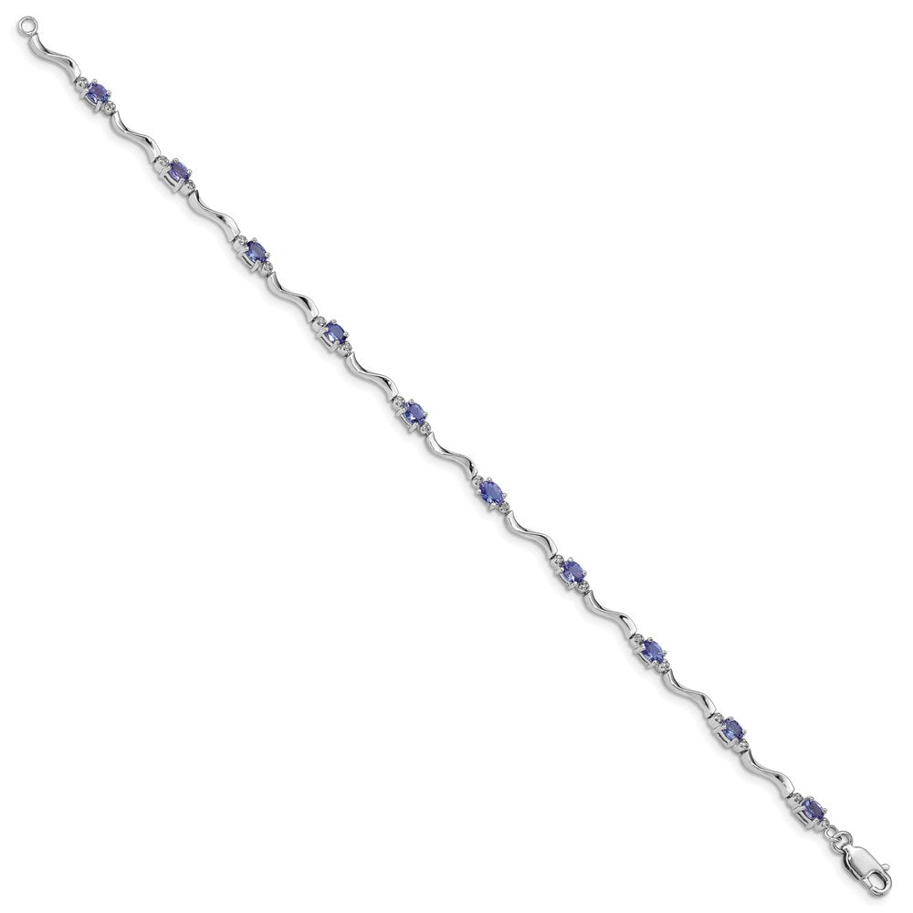Sterling Silver Rhodium Plated Diamond and Tanzanite Bracelet 7 inches
