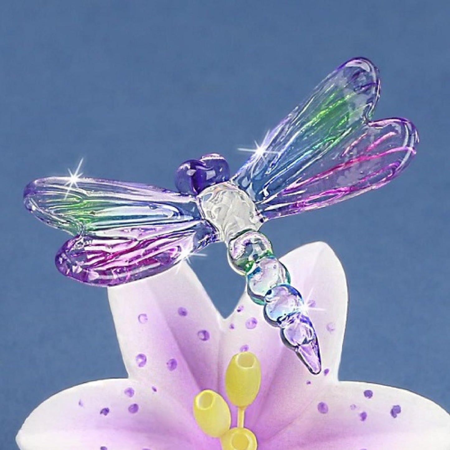 Dragonfly and Lavender Lily with Base Handcrafted Glass Figurine QGM21696
