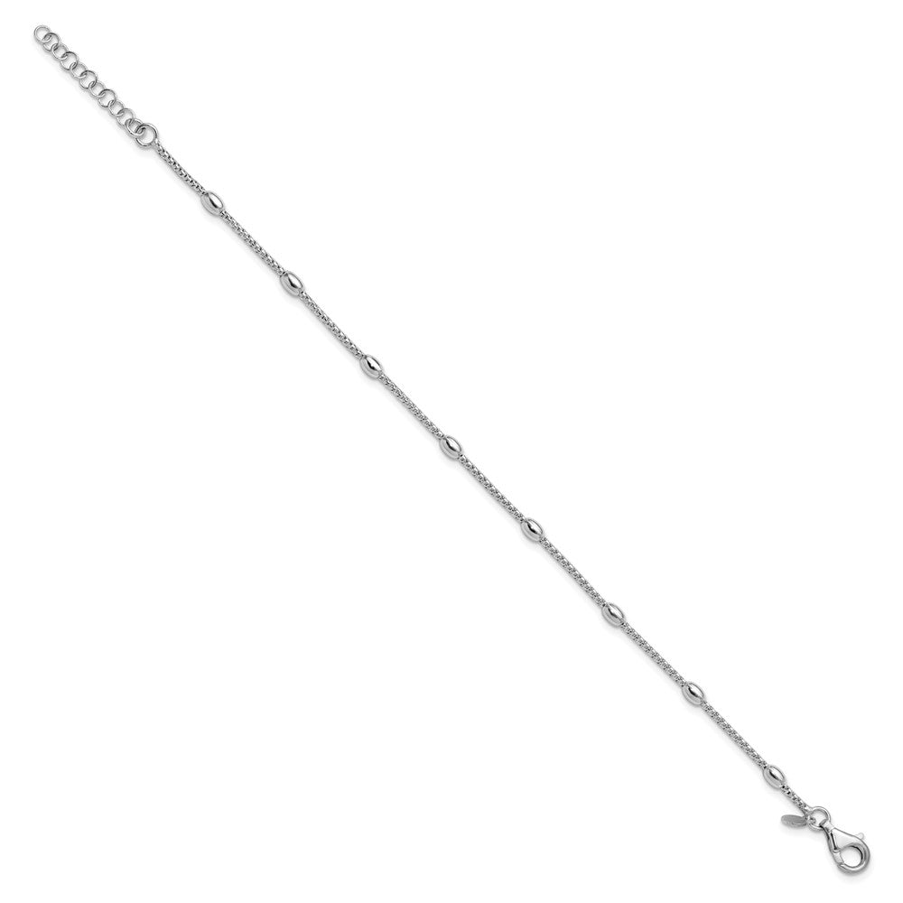 Sterling Silver RH-plated Fancy Bead  w/1in ext. Bracelet 8  inches