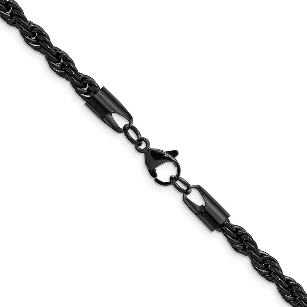 Chisel Stainless Steel Polished Black IP-plated 5mm 18 inch Rope Chain