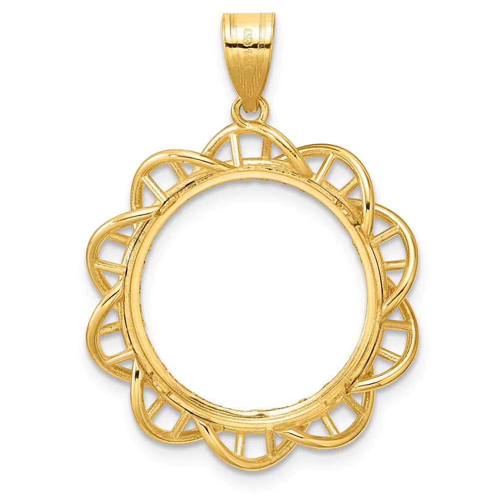 14k Diamond Cut Overlapping Singapore with 18.0mm Prong Coin Bezel Pendant