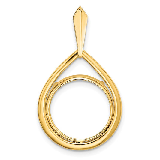 Wideband Distinguished Coin Jewelry 14k Polished Teardrop Shaped 13.0mm Prong Coin Bezel Pendant