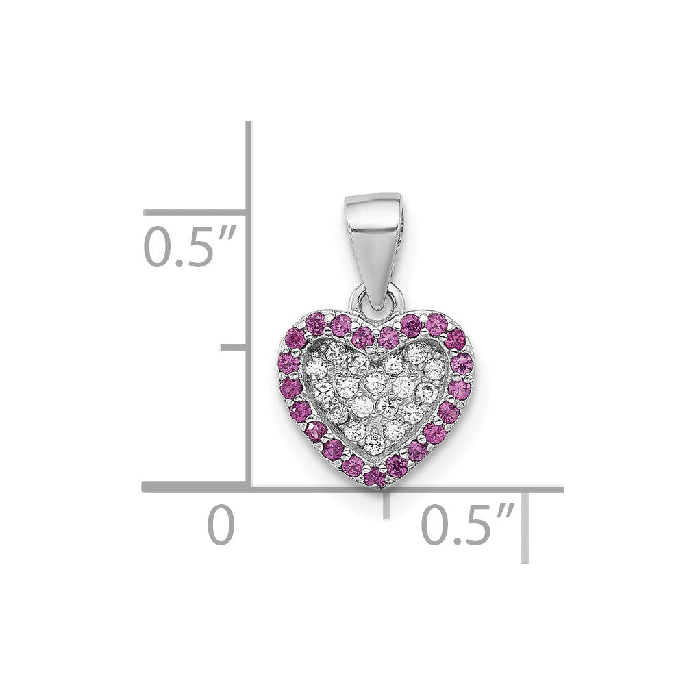 Sterling Silver Rhodium-plated Clear and Pink CZ  Heart Pendant