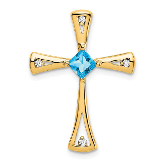 14k Blue Topaz and Diamond Cross Chain Slide