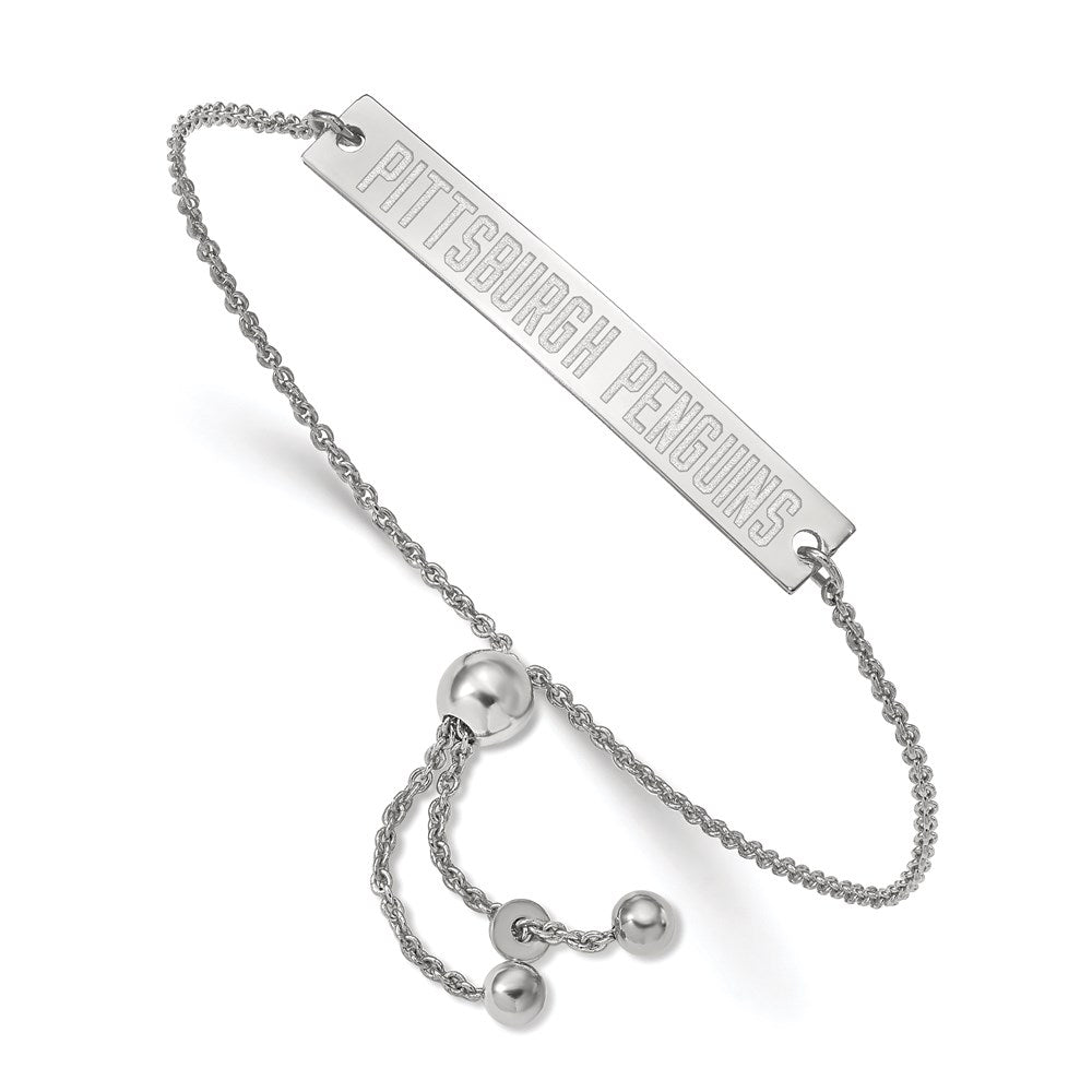 Sterling Silver Rhodium-plated LA Pittsburgh Penguins Small Bar Adjustable 9 inch Bracelet