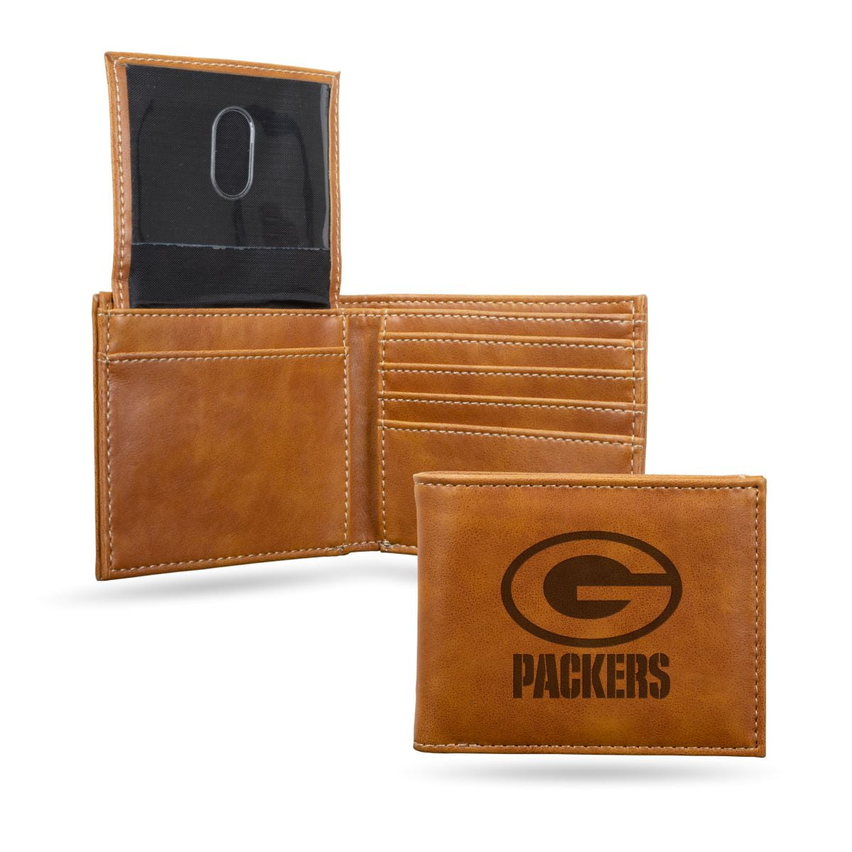 Green Bay Packers NFL Laser Engraved Brown Billfold Wallet