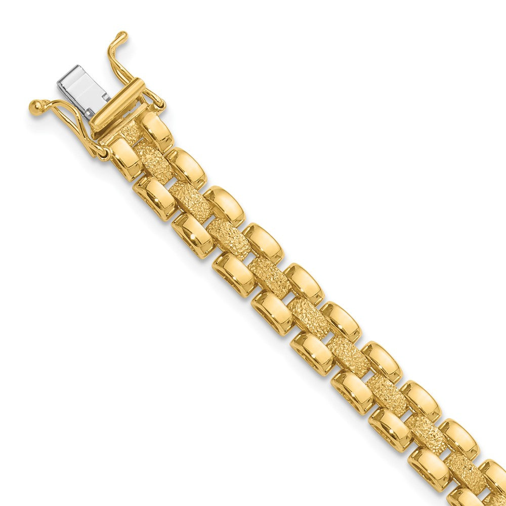 14K Polished and Textured Fancy Link Bracelet 7.5  inches