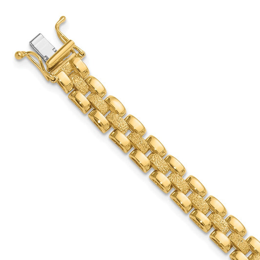 14K Polished and Textured Fancy Link Bracelet 7.5  inches