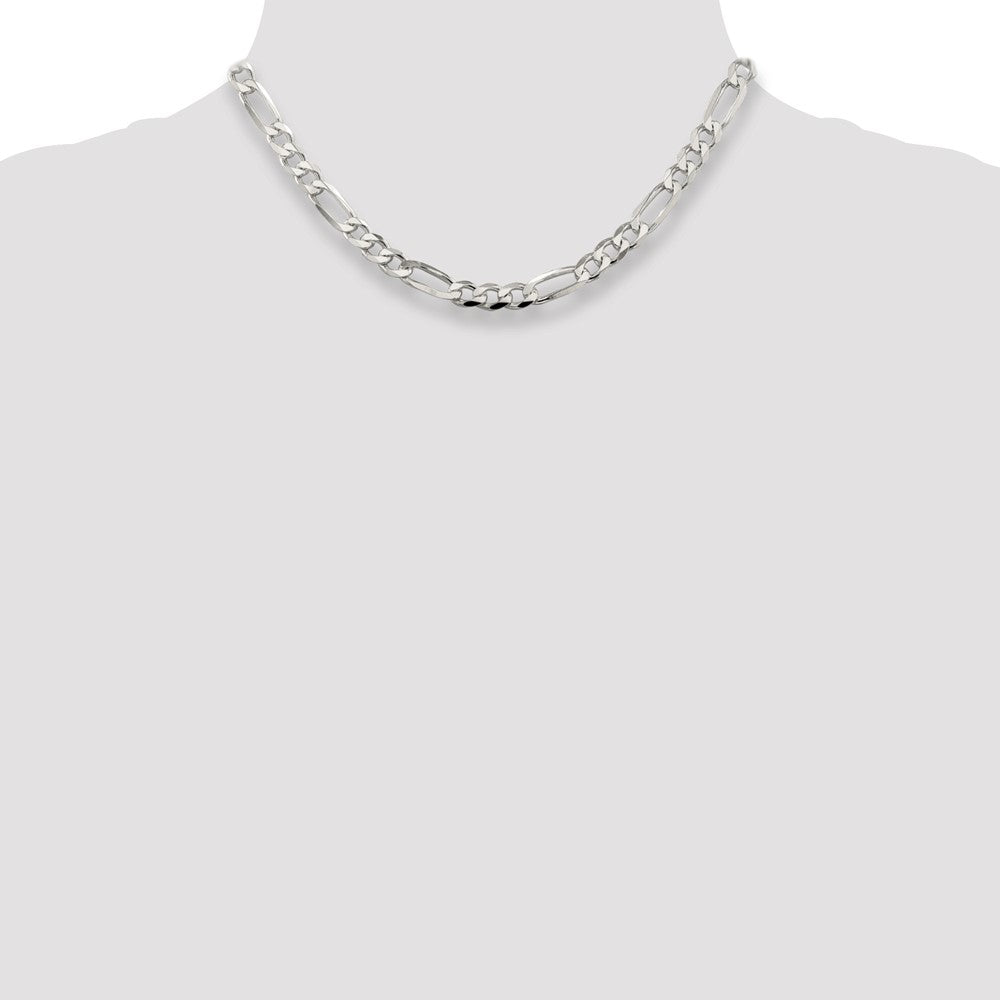 Sterling Silver 7.0mm Pav‚ Flat Figaro Chain 16 Inches