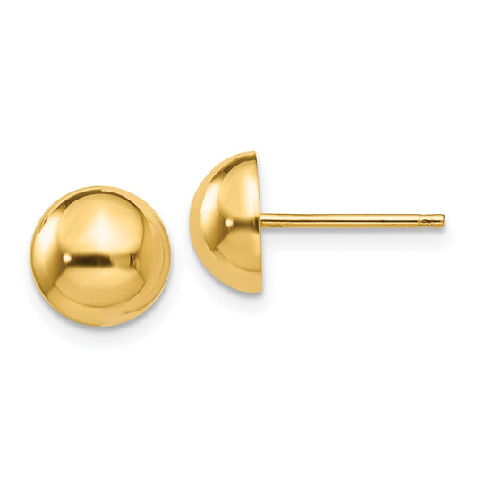 14K Gold Polished 8mm Half Ball Post Earrings