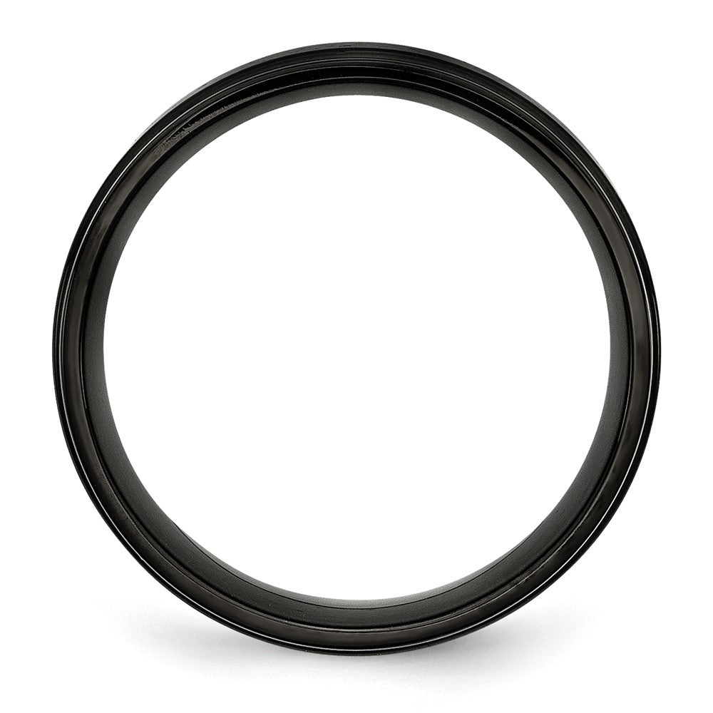 Stainless Steel Polished w/Brushed Center Black IP-plated 8mm Band Size - 9