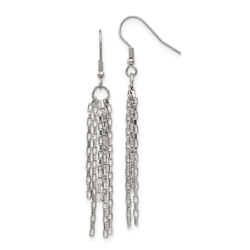 Stainless Steel Polished Multi Strand Box Chain Dangle Earrings
