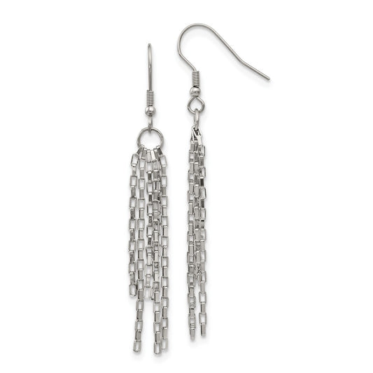 Stainless Steel Polished Multi Strand Box Chain Dangle Earrings