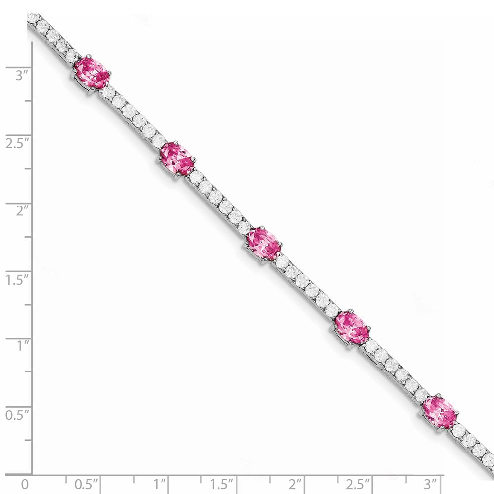 Sterling Silver Rhodium-plated 7inch Pink and Clear CZ Bracelet 7 inches