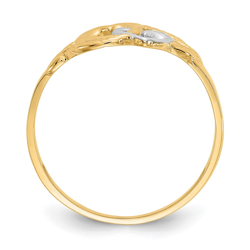 14K and White Rhodium Polished 2 Hearts Ring Size 6