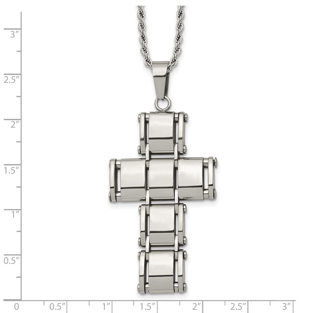 Stainless Steel Polished Moveable Cross 22in Necklace