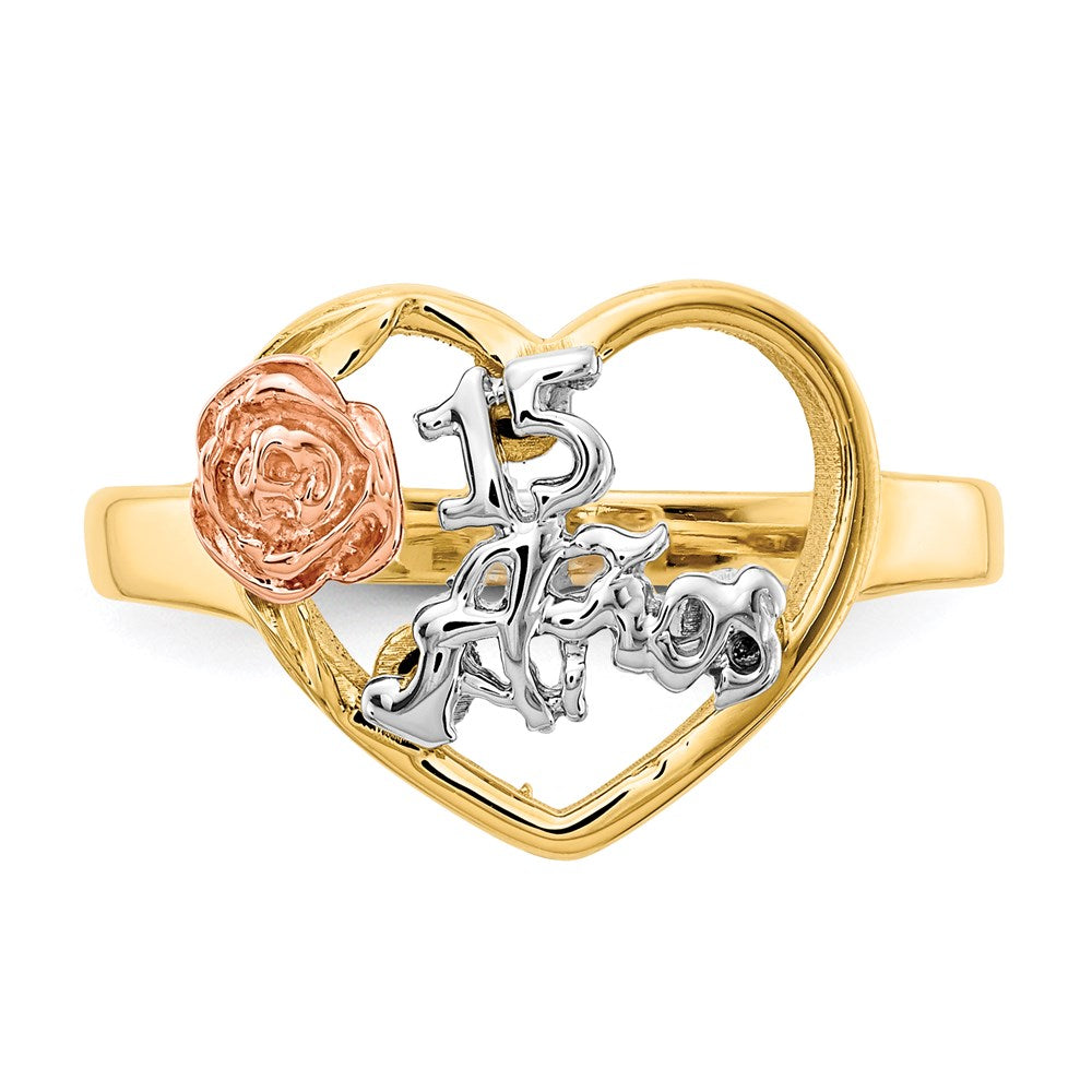14k Tri-Color 15 Anos Ring Size 7