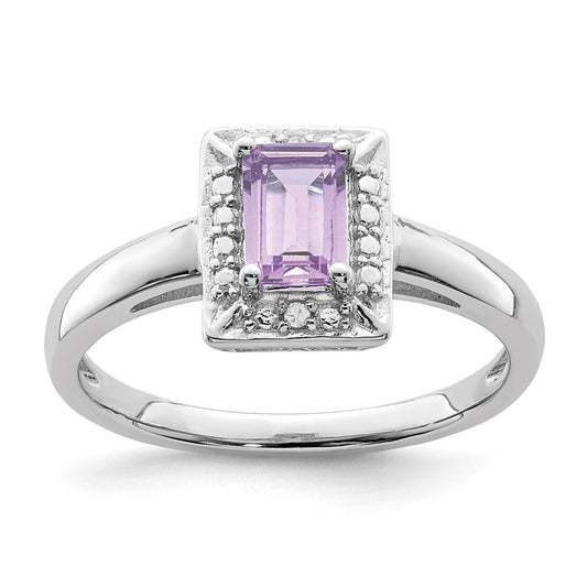 Sterling Silver Rhodium Pink Quartz Diam. Ring