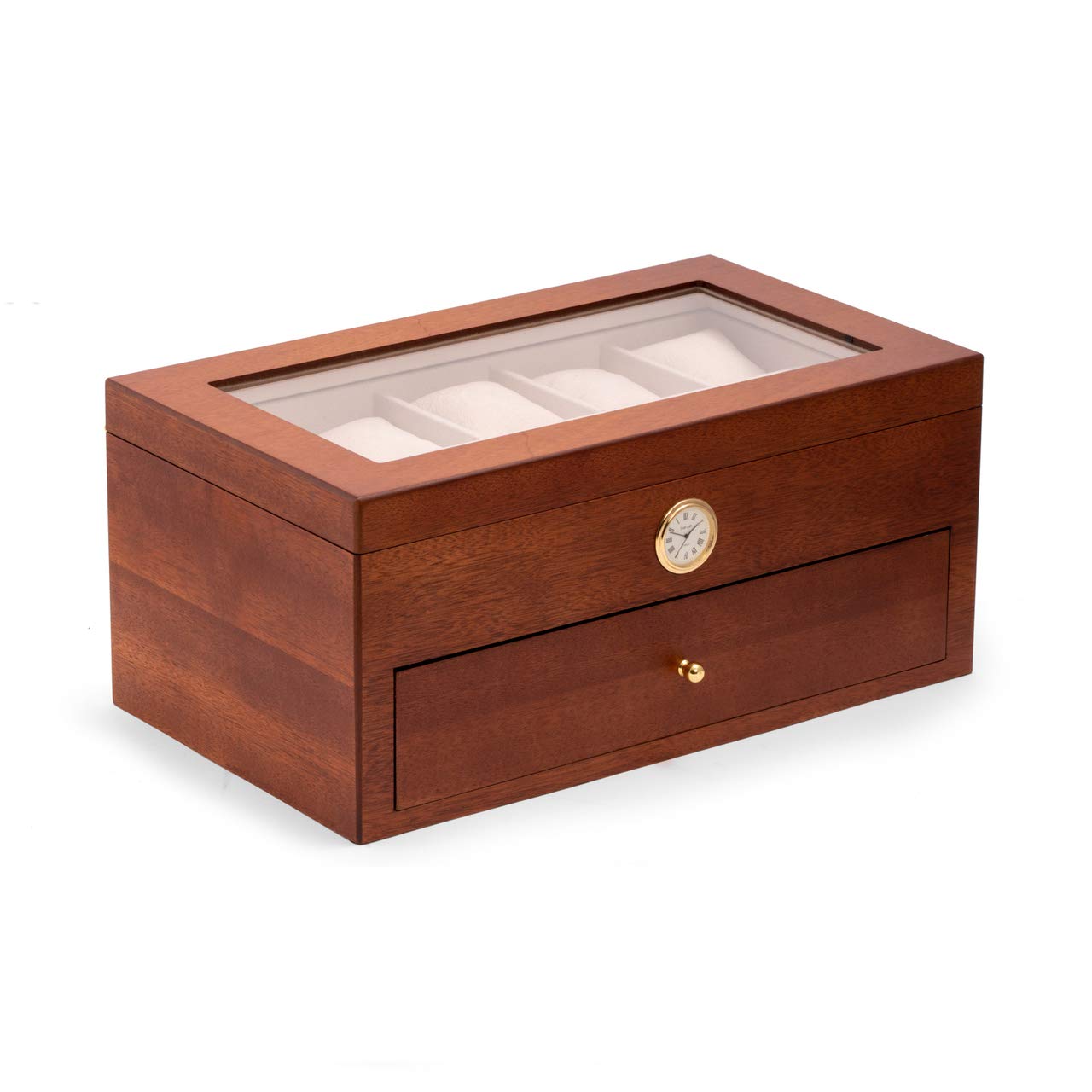 Cherry Wood Twenty Watch Box w/ Quartz Movement Clock