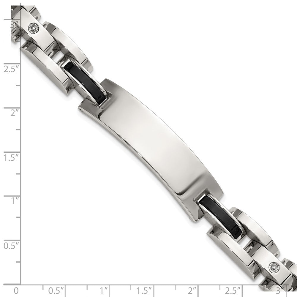Chisel Stainless Steel Polished with 14K White Gold Accent and .02ct Diamond and Onyx 8.75 inch Bracelet 8.75 inches
